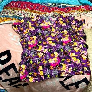 Alice in Wonderland Plus Size Scrub Top: Cheshire Cat, Halloween Theme and Sale!